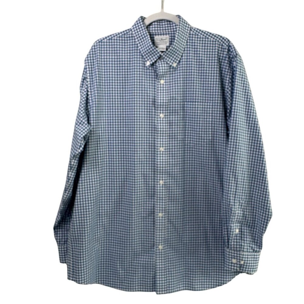 LL Bean Shirt Size L Blue White Check Traditional‎ Fit Button Down Work Outdoor